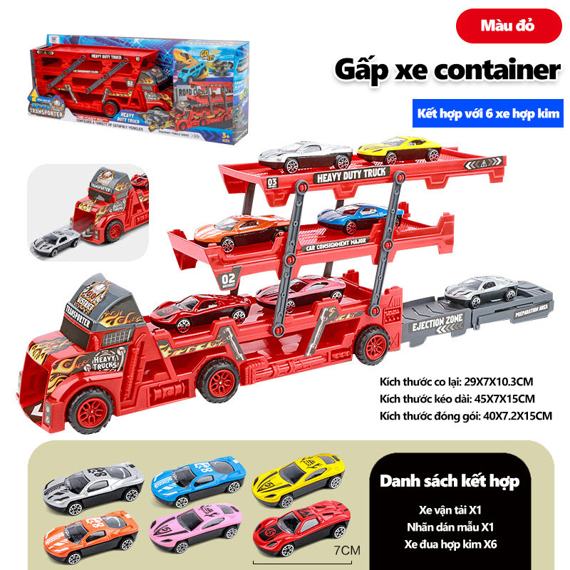 Bộ xe vận chuyển siêu xe, xe tải container 3 tầng gấp gọn ,Racing Transporter Kit, đồ chơi bé trai