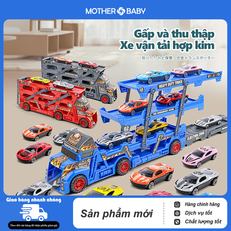 Bộ xe vận chuyển siêu xe, xe tải container 3 tầng gấp gọn ,Racing Transporter Kit, đồ chơi bé trai