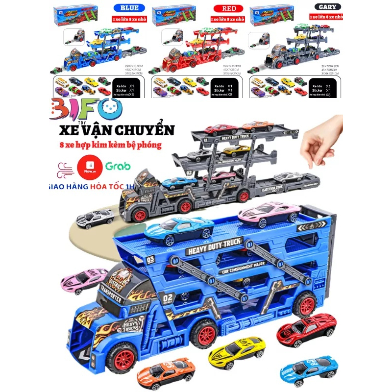 Bộ xe vận chuyển siêu xe, xe tải container 3 tầng gấp gọn ,Racing Transporter Kit, đồ chơi bé trai