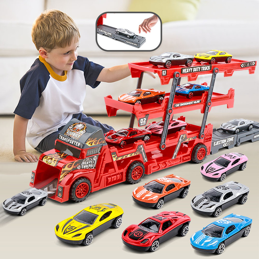 Bộ xe vận chuyển siêu xe, xe tải container 3 tầng gấp gọn ,Racing Transporter Kit, đồ chơi bé trai