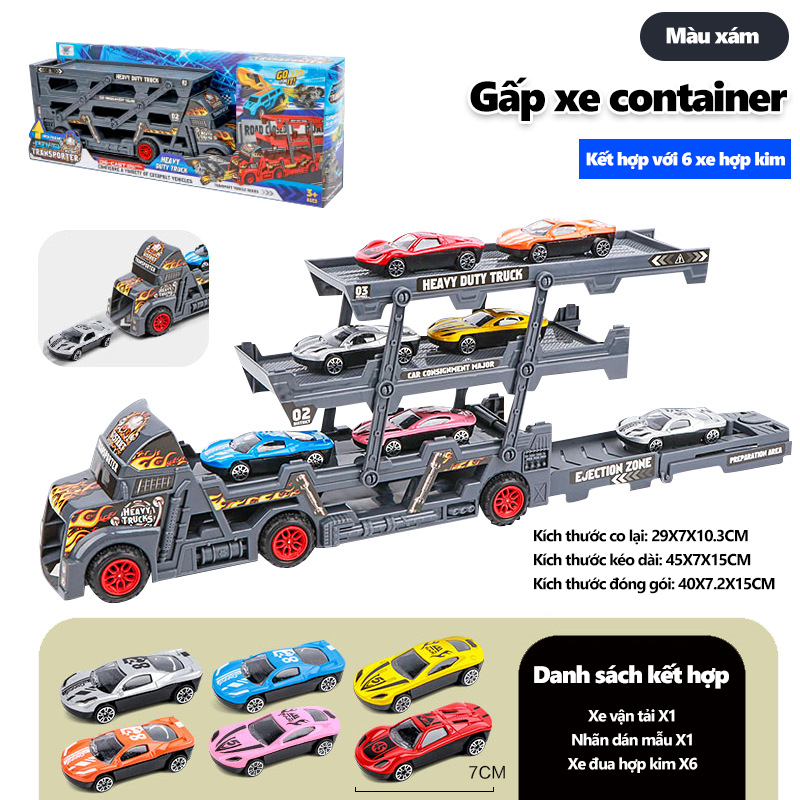 Bộ xe vận chuyển siêu xe, xe tải container 3 tầng gấp gọn ,Racing Transporter Kit, đồ chơi bé trai