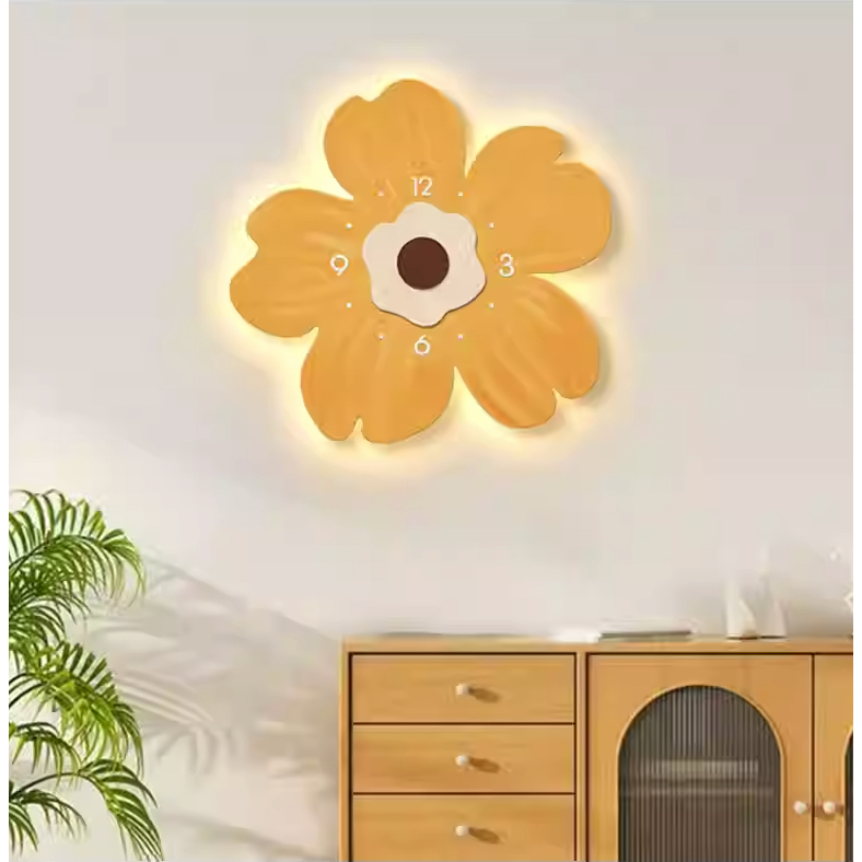 Tranh Đồng Hồ Đèn LED Hoa Đẹp Nữ Tính Trang Trí Phòng Ngủ Phòng Khách OHA Decor