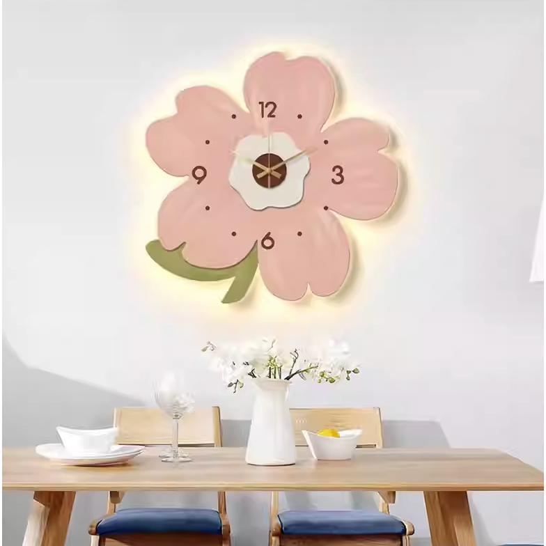 Tranh Đồng Hồ Đèn LED Hoa Đẹp Nữ Tính Trang Trí Phòng Ngủ Phòng Khách OHA Decor