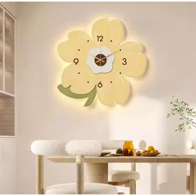 Tranh Đồng Hồ Đèn LED Hoa Đẹp Nữ Tính Trang Trí Phòng Ngủ Phòng Khách OHA Decor