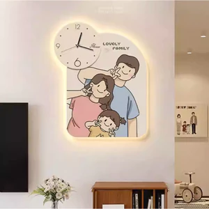 Tranh Đồng Hồ Đèn LED Gia Đình Hạnh Phúc Trang Trí Phòng Khách Bếp Phòng Ngủ OHA Decor
