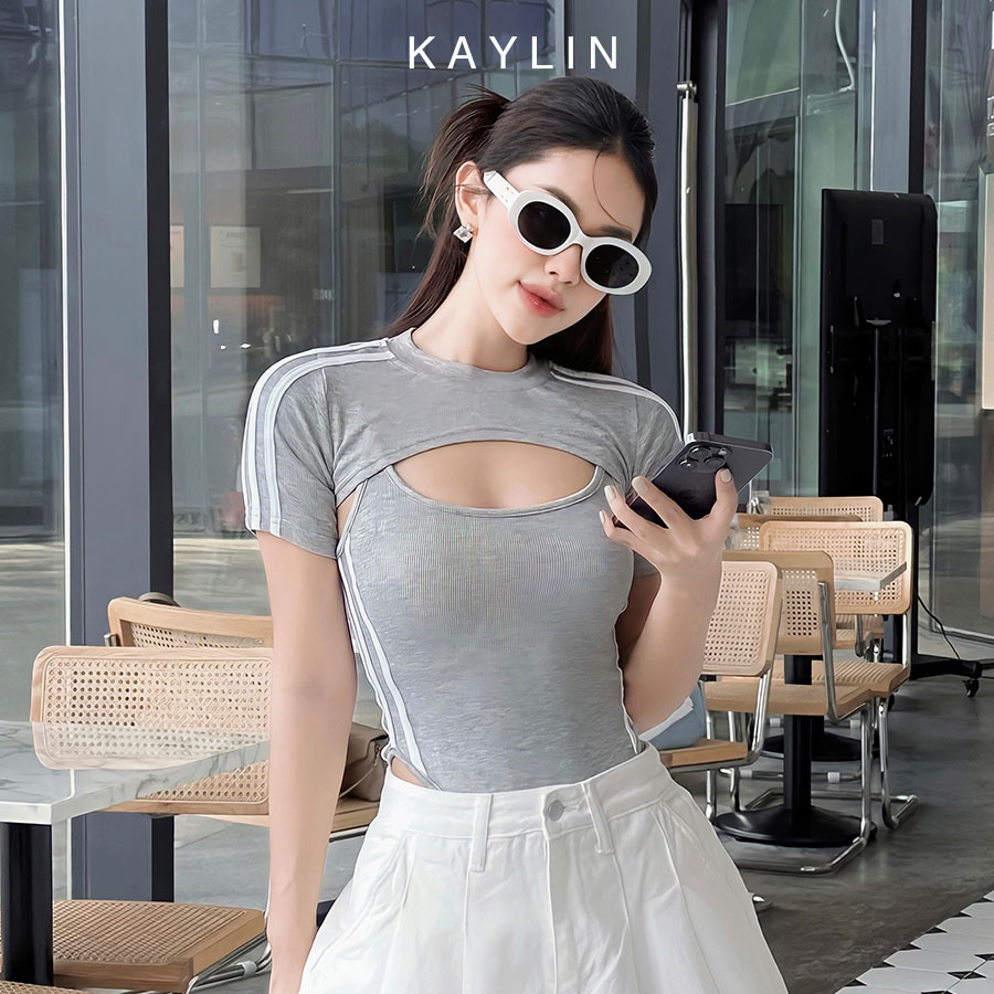 Set hai áo thun bodysuit phối viền sọc phong cách mát mẻ gợi cảm KAYLIN – N2092