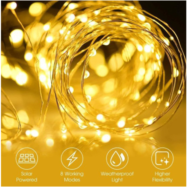 Dây đèn led năng lượng mặt trời nhiều chế độ , Dây đèn trang trí ngoài trời chống nước hiệu quả