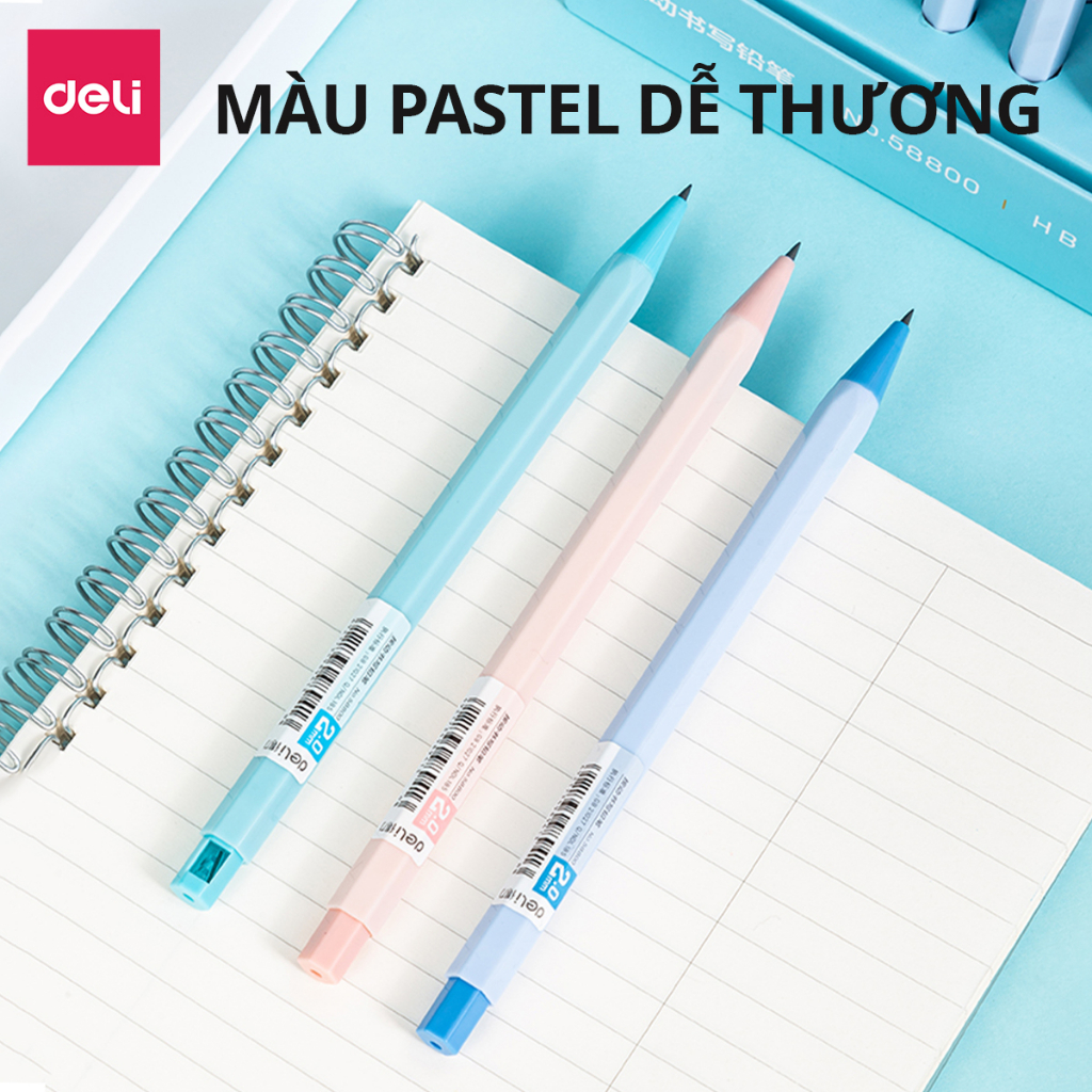 Bút chì kim bấm ngòi 2mm Deli - Bút chì bấm học sinh cao cấp kèm đầu gọt cải tiến chì đậm rõ nét cho học sinh, văn phòng