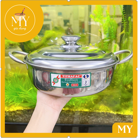 Nồi lẩu inox TITHAFAC  Hai Quai - Nồi inox nấu lẩu Đa Năng, Tiện Dụng Gia Đình, Hàng Quán