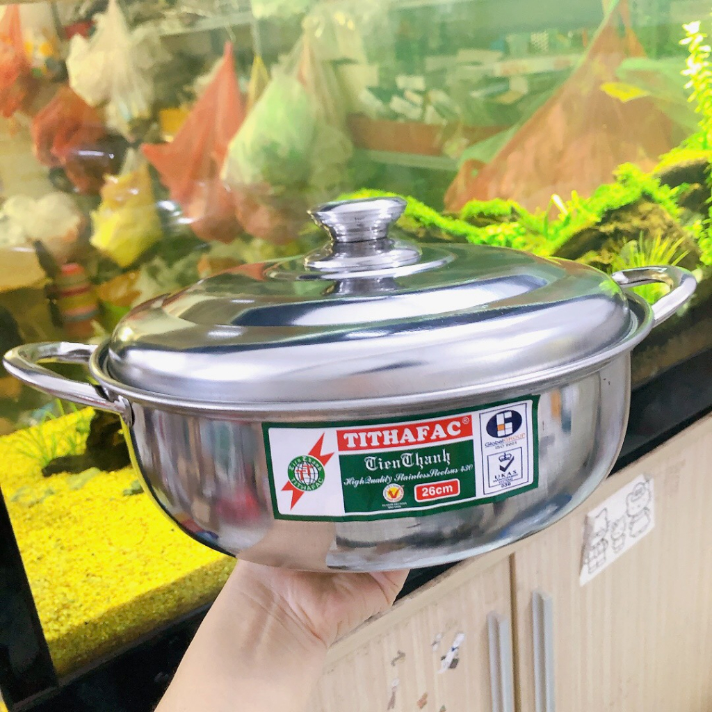 Nồi lẩu inox TITHAFAC  Hai Quai - Nồi inox nấu lẩu Đa Năng, Tiện Dụng Gia Đình, Hàng Quán