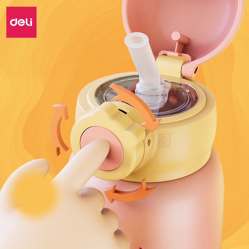 Bình giữ nhiệt Deli 630ml kèm ống hút dây đeo quai xách thép 316 chống gỉ an toàn cho sức khỏe giữ nhiệt tới 12h