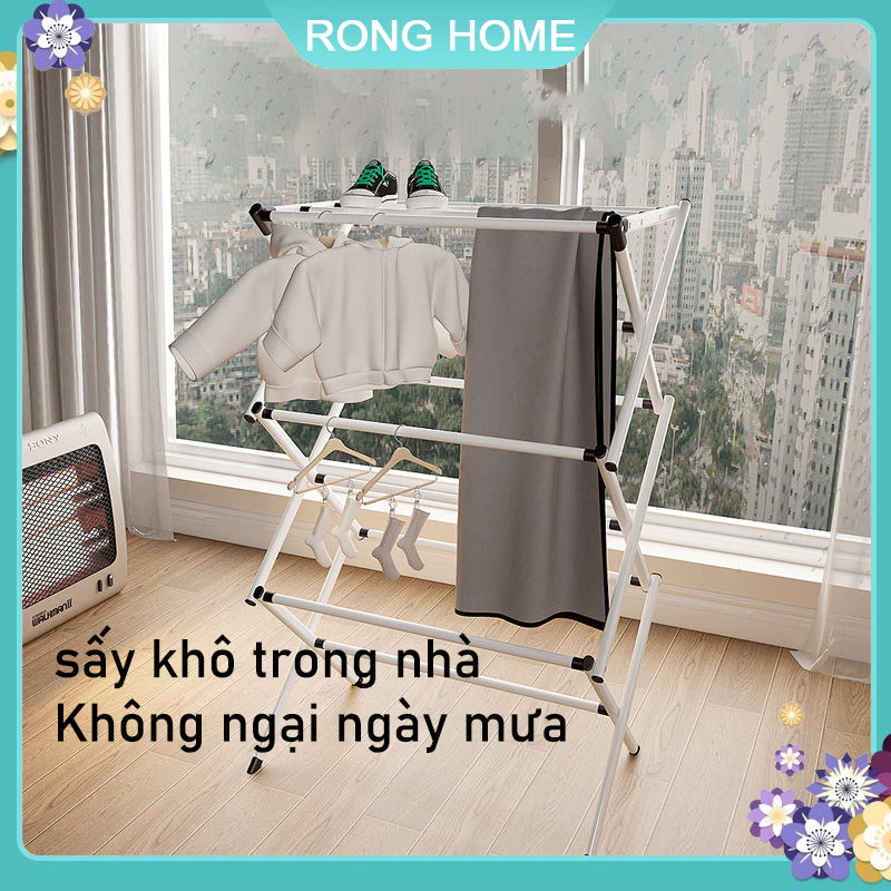 Giá phơi gấp Giá phơi nhiều tầng không cần lắp đặt Giá treo khăn trong nhà ngày mưa móc treo ga trải giường đa năng — ảnh 1