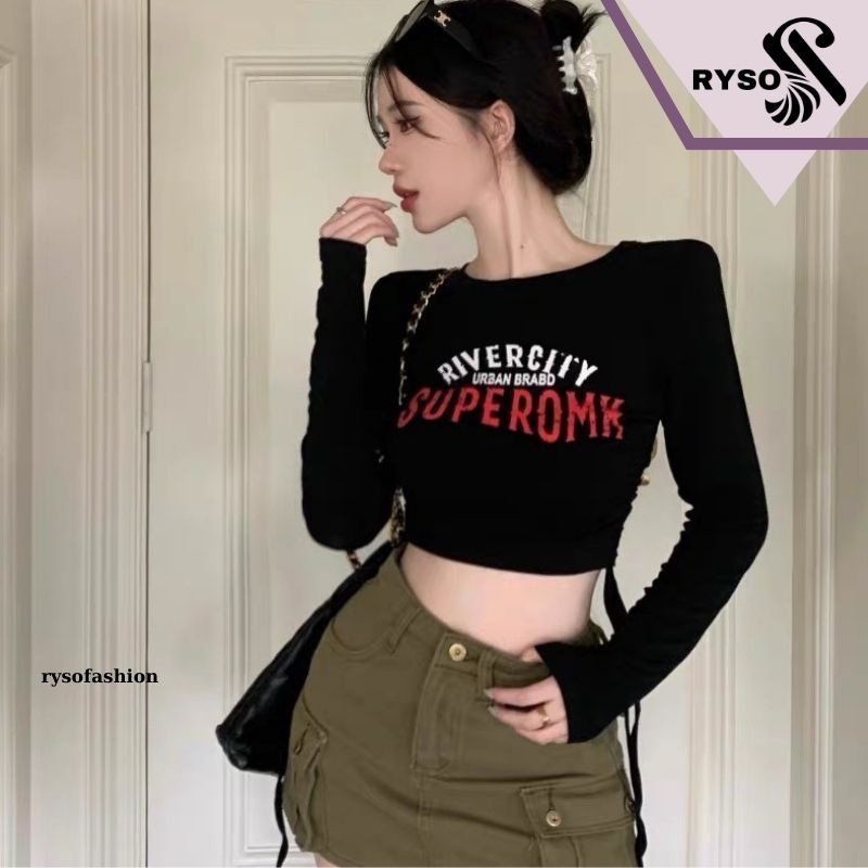 Áo Thun Nữ Dài Tay Croptop RYSO FASHIONThun Mềm Mại Cao Cấp Rút Dây