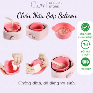 Combo Chén Nấu Sáp Wax Lông Silicone GLOW WAXING + 100gr Sáp Sữa Dừa Xanh Siêu Bám Lông CHE TÊN