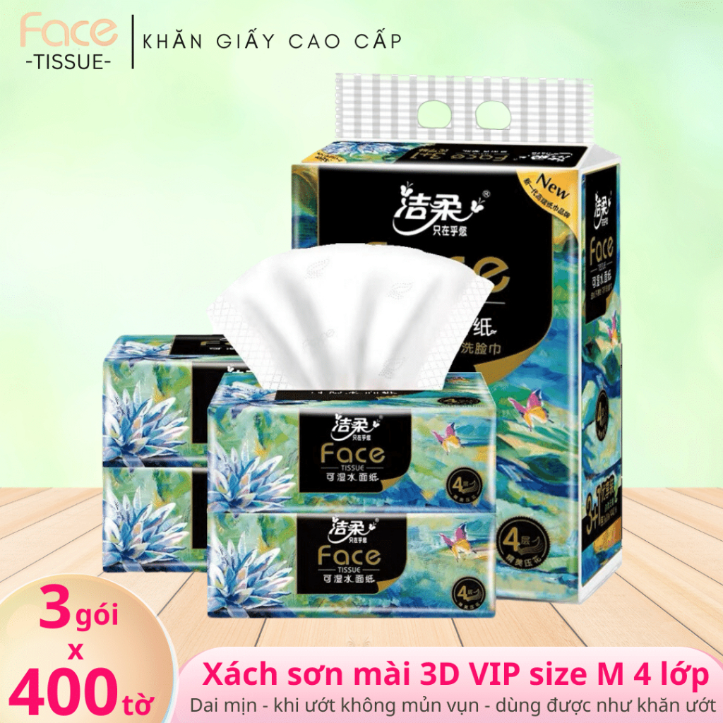 Khăn giấy Face 3D 400 tờ 4 lớp lịch sự cao cấp- Face Tissue, face hoa ...