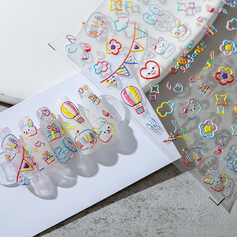 Tổng hợp sticker hoa lá ,bánh kẹo ,con vật ..nổi 3d dán trang trí móng ...