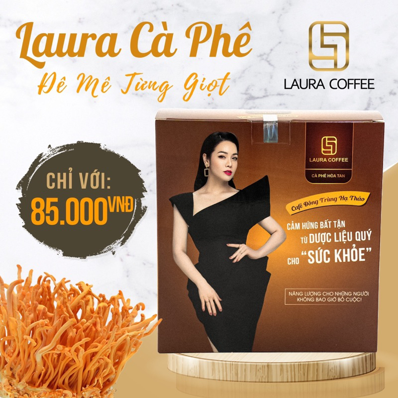 Laura Coffee Nhật Kim Anh 2 Vị Nấm Linh Chi và Đông Trùng Hạ Thảo Hộp 10 gói 18gr