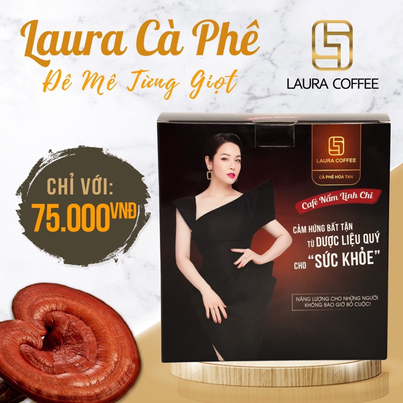 Laura Coffee Nhật Kim Anh 2 Vị Nấm Linh Chi và Đông Trùng Hạ Thảo Hộp 10 gói 18gr