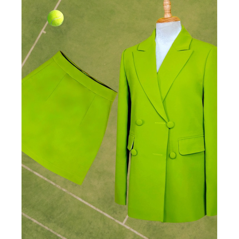 Set Áo blazer nữ & Chân váy xanh neon - chất liệu cao cấp, 2 lớp - lót lụa - MAY THEO SỐ ĐO - Diluclothing