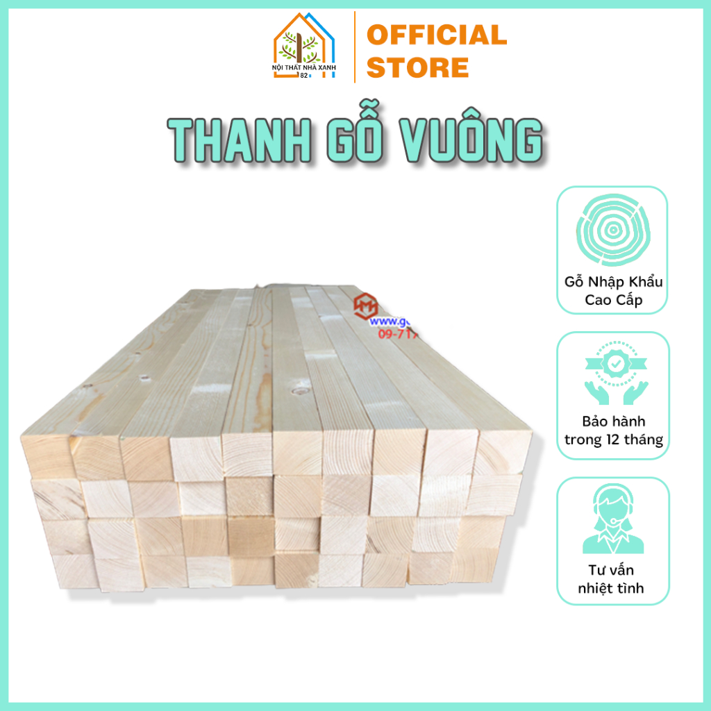 Thanh Gỗ Vuông 5 Nội Thất Nhà Xanh 82 - Thanh Gỗ Dài Được Làm Từ Gỗ Thông Nhập Khẩu Cao Cấp, Bền bỉ Và Chống Mối Mọt