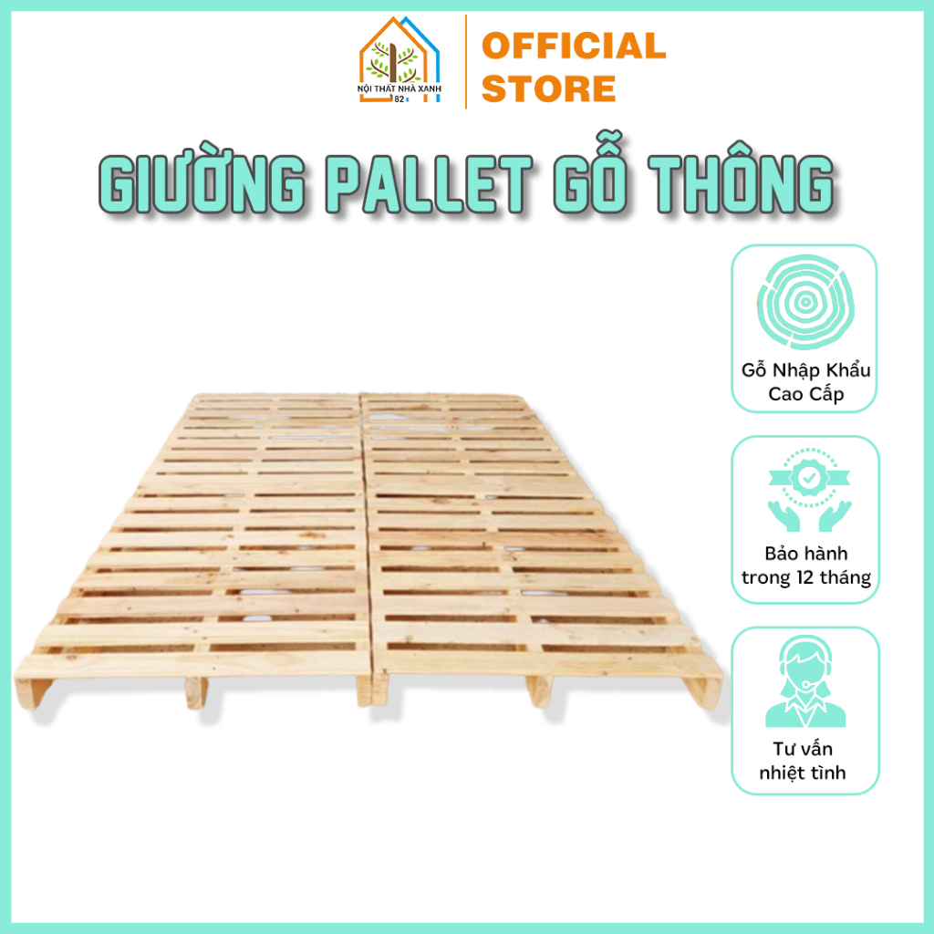 Giường Pallet Nội Thất Nhà Xanh 82 - Giường Pallet Gỗ Decor Phòng Ngủ, Gấp Gọn Gỗ Chắc Chắn Và Chịu Được Trọng Lực Cao