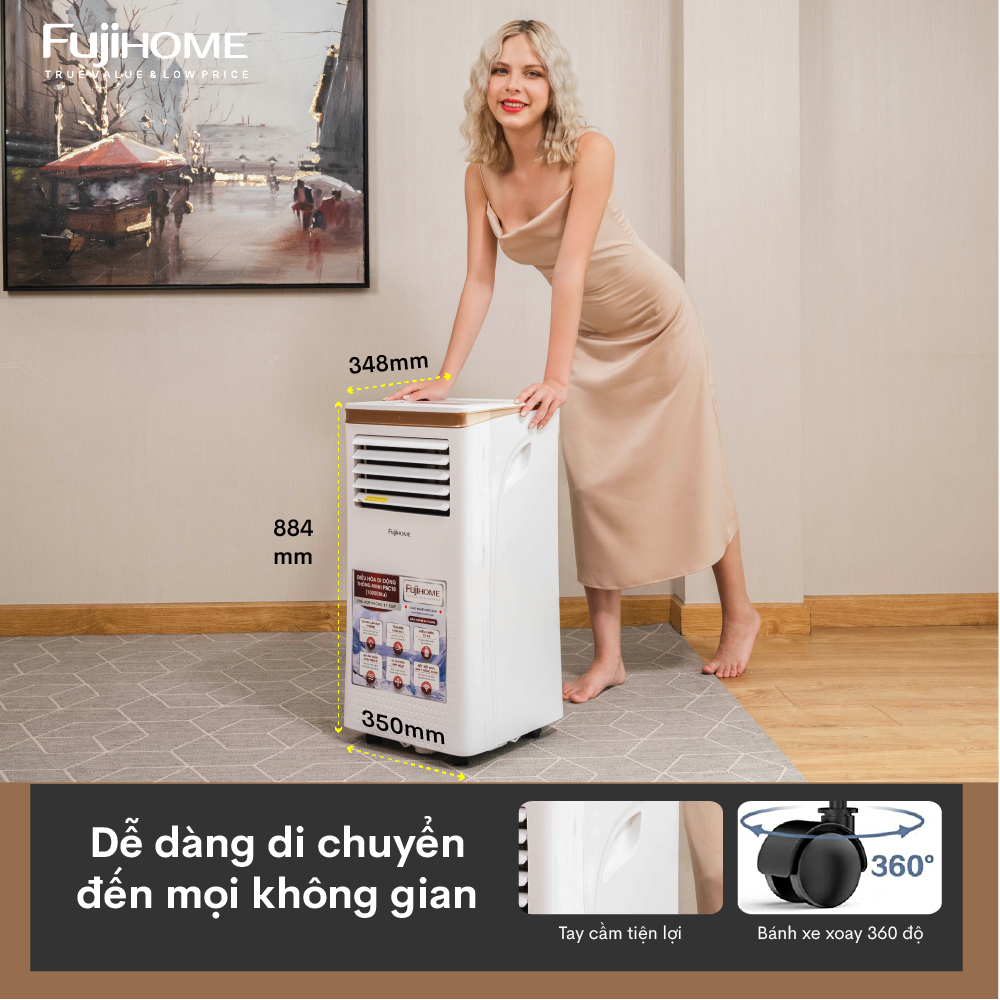 Máy lạnh di động Fujihome 7000-12000BTU công dụng làm mát,hút ẩm diện tích lớn nhập khẩu chính hãng