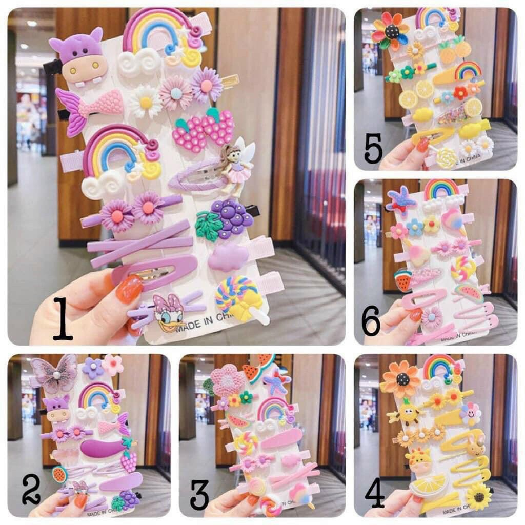 Set kẹp tóc cho bé 14 chi tiết phong cách Hàn Quốc dễ thương (   hot)