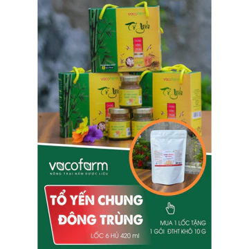 [MUA 1 TẶNG 1] Tổ Yến Chưng Đông Trùng Hạ Thảo Vacofarm hộp 6 hũ x 70ml Tặng Túi 10g Đông trùng hạ thảo