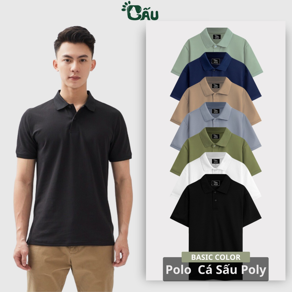 Ảnh Áo thun nam POLO GẤU 194 Trơn Unisex vải cá sấu Poly co dãn 4 chiều dày dặn form gerular fit - PL TRƠN 1