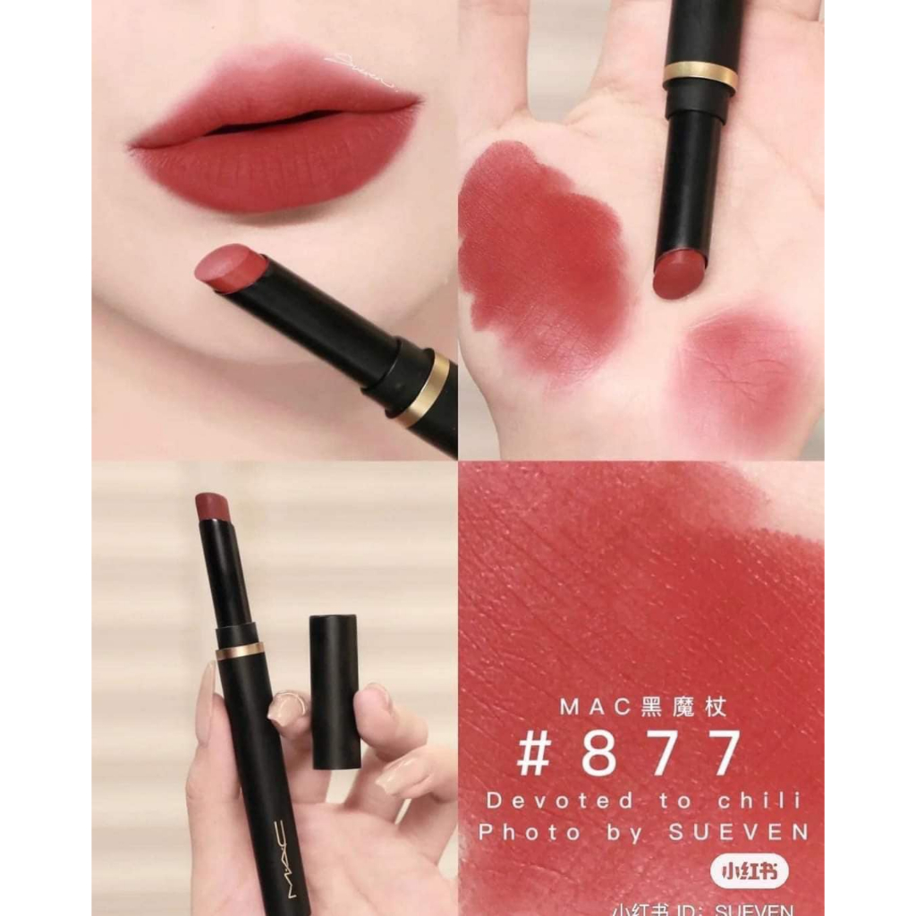 Son MAC Powder Kiss Velvet Blur Slim 877 Devoted to chili | Shopee Việt Nam