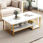 Bàn trà sofa ANA phòng khách mặt bàn họa tiết vân đá cẩm thạch 2 tầng khung thép chân sơn nhũ vàng mã SF01 — ảnh 2