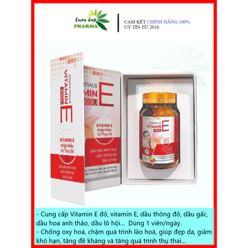 Essential Vitamin E Red 400IU - Ngày 1 viên, bổ sung Vitamin E 400mg, E đỏ, dầu hoa anh thảo, dầu thông, dầu gấc,lô hội