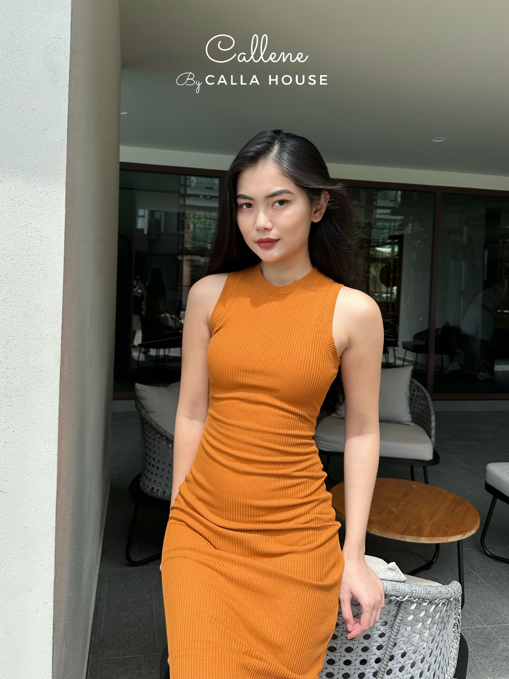 Ảnh Đầm body nữ dáng dài cổ tròn thun gân 4 chiều tôn dáng Callene (LSE945) 1