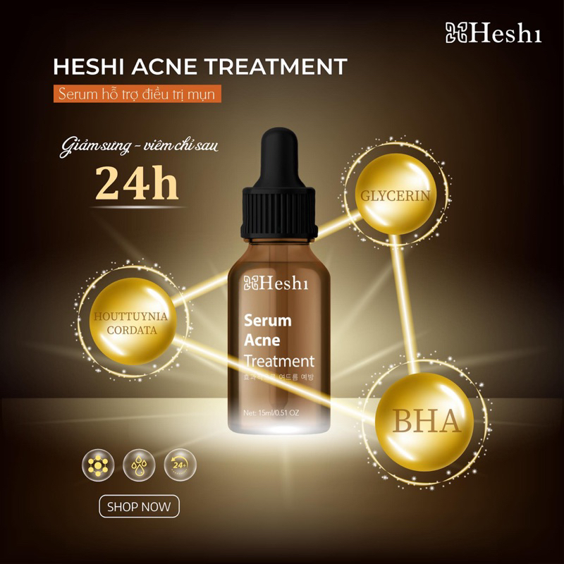 SERUM MỤN HESHI, GIẢM SƯNG, THÂM ĐỎ- HESHI ACNE TREATMENT (Full 15ml