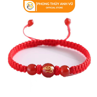 Vòng tết chỉ đỏ tuổi tý chất liệu dây dù đá mã não - may mắn tài lộc bình an - Phong Thủy Anh Vũ