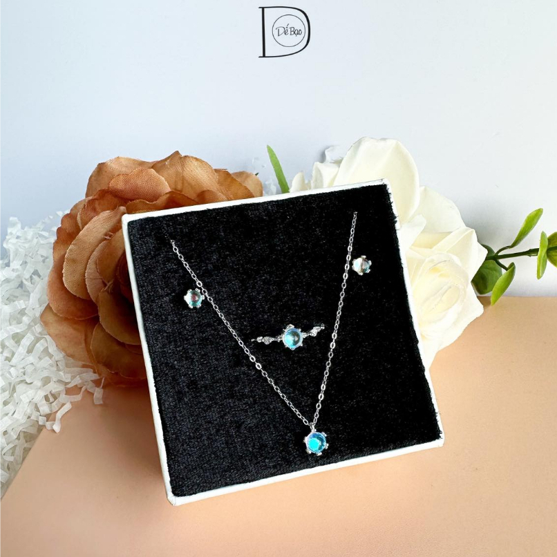 Ảnh Bộ Trang Sức Bạc 925 Moonstone DẾ BẠC Đá Ánh Trăng Lấp Lánh Quà Tặng Bạn Gái Người Yêu D4426 2