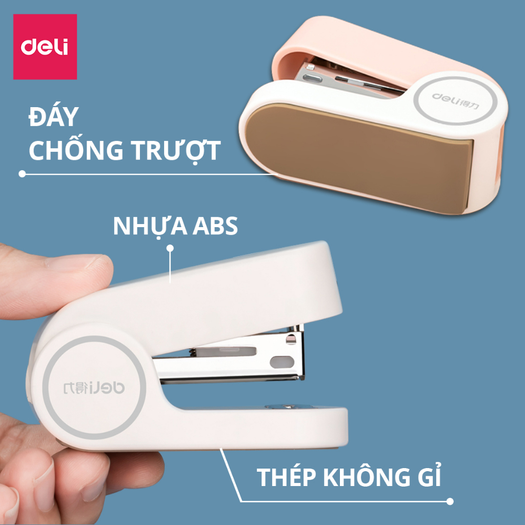 Dập ghim học sinh văn phòng mini Deli 25 trang, Ghim bấm giấy số 12 màu pastel dễ thương, nhỏ gọn, tiện lợi - Tặng ghim