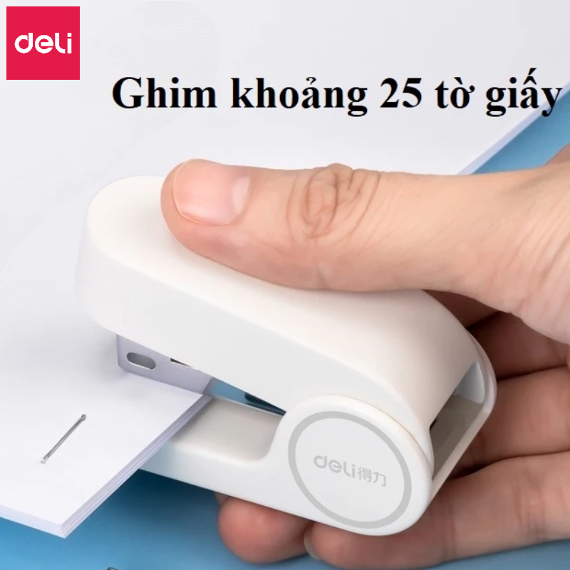 Dập ghim học sinh văn phòng mini Deli 25 trang, Ghim bấm giấy số 12 màu pastel dễ thương, nhỏ gọn, tiện lợi - Tặng ghim