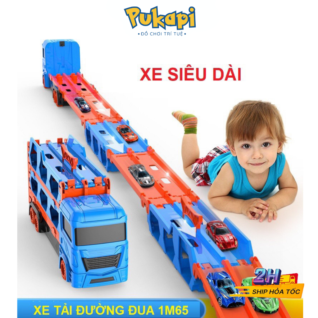 Đồ Chơi Xe Tải Biến Hình Tặng Kèm Xe Dài 1m65 Đường Đua Xe Cho Bé - Đồ Chơi Cho Bé PUKAPI
