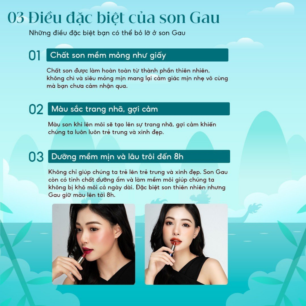 Son Lì Tự Nhiên #1 ĐỎ THUẦN Chính Hãng Không Chì Lâu Trôi An toàn Ăn được GAU SUNSET LOVER