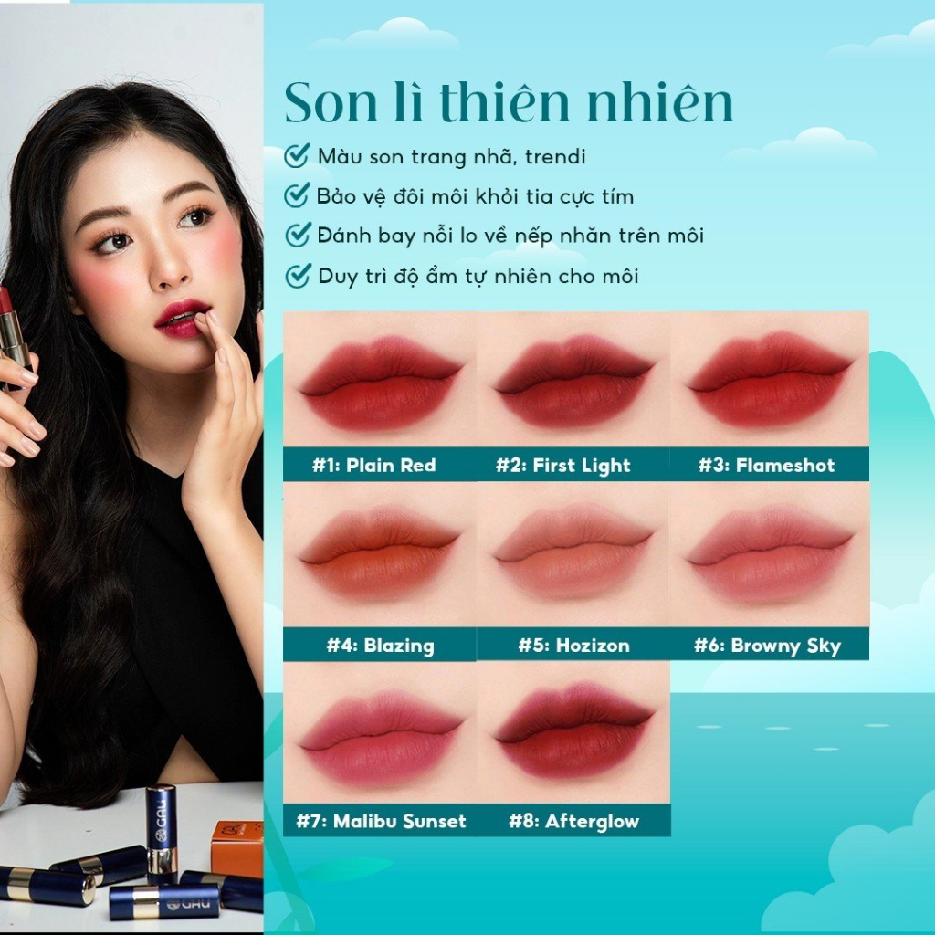 Son Lì Tự Nhiên #2 ĐỎ CHERRY Chính Hãng Không Chì Lâu Trôi An toàn Ăn được GAU SUNSET LOVER