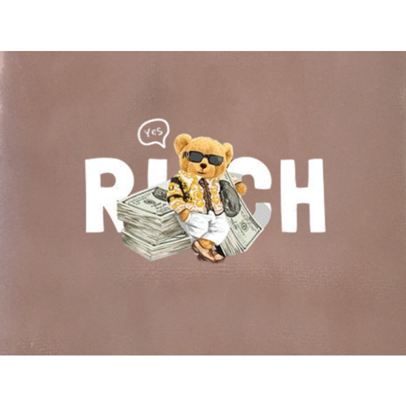 HÌNH ỦI ÉP NHIỆT logo GẤU MONEY IN ÁO.MẦU SẮC ẤN TƯỢNG- Hàng thiết kế .IN ỦI TRỰC TIẾP BẰNG BÀN LÀ.BÀN ỦI [khuyến