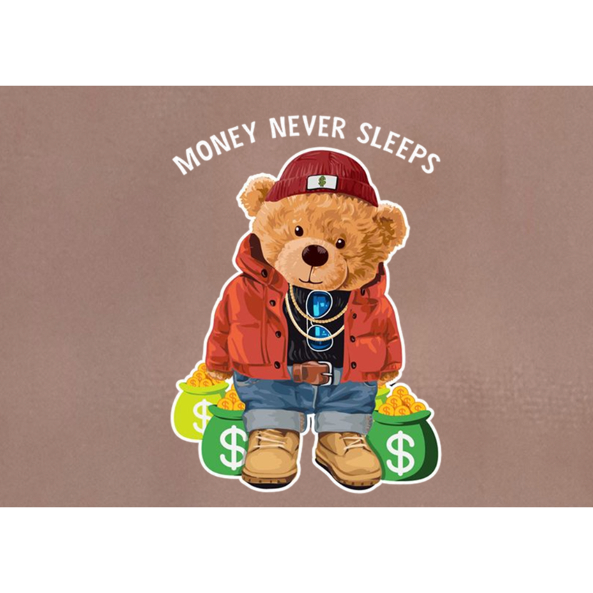 HÌNH ỦI ÉP NHIỆT logo GẤU MONEY IN ÁO.MẦU SẮC ẤN TƯỢNG- Hàng thiết kế .IN ỦI TRỰC TIẾP BẰNG BÀN LÀ.BÀN ỦI [khuyến