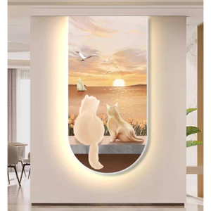 Tranh Cắt 3D LED Mèo Con Ngắm Hoàng Hôn Bình Minh Trang Trí Phòng Khách Hiện Đại Độc Đáo OHA Decor