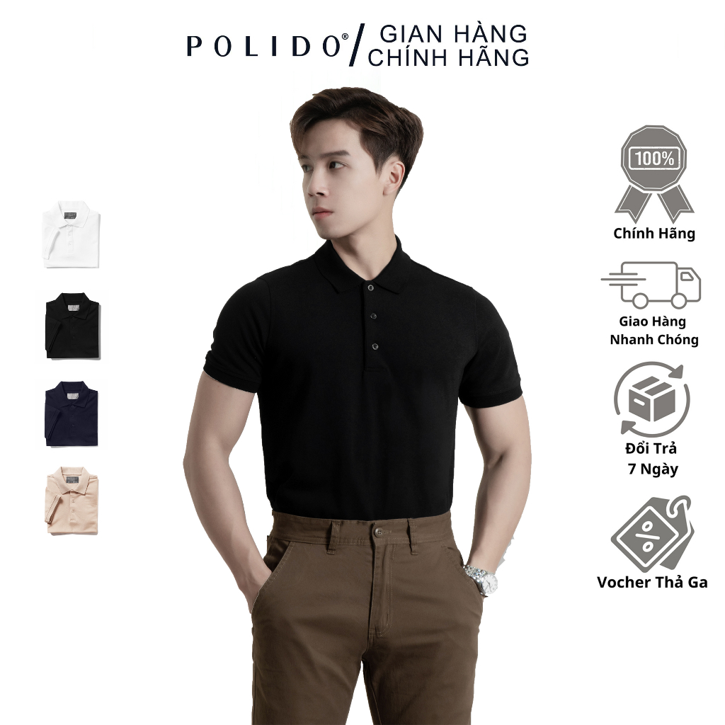 Áo Polo Nam Trơn Basic Polido Chất Vải Cotton Mềm Mịn Thoáng Mát Co Giãn 4 Chiều Kiểu Dáng Hiện Đại Phong Cách Dễ Mặc