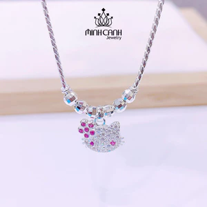 Dây Chuyền Bạc Mèo Hello Kitty Mix Bi Cho Bé Gái - Minh Canh Jewelry