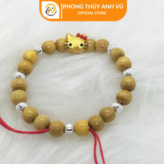 Vòng tay dâu tằm mix bạc và con giáp mèo cho trẻ sơ sinh - Tránh gió, kỵ tà, bé ngủ không giật mình - Bảo hành 12T