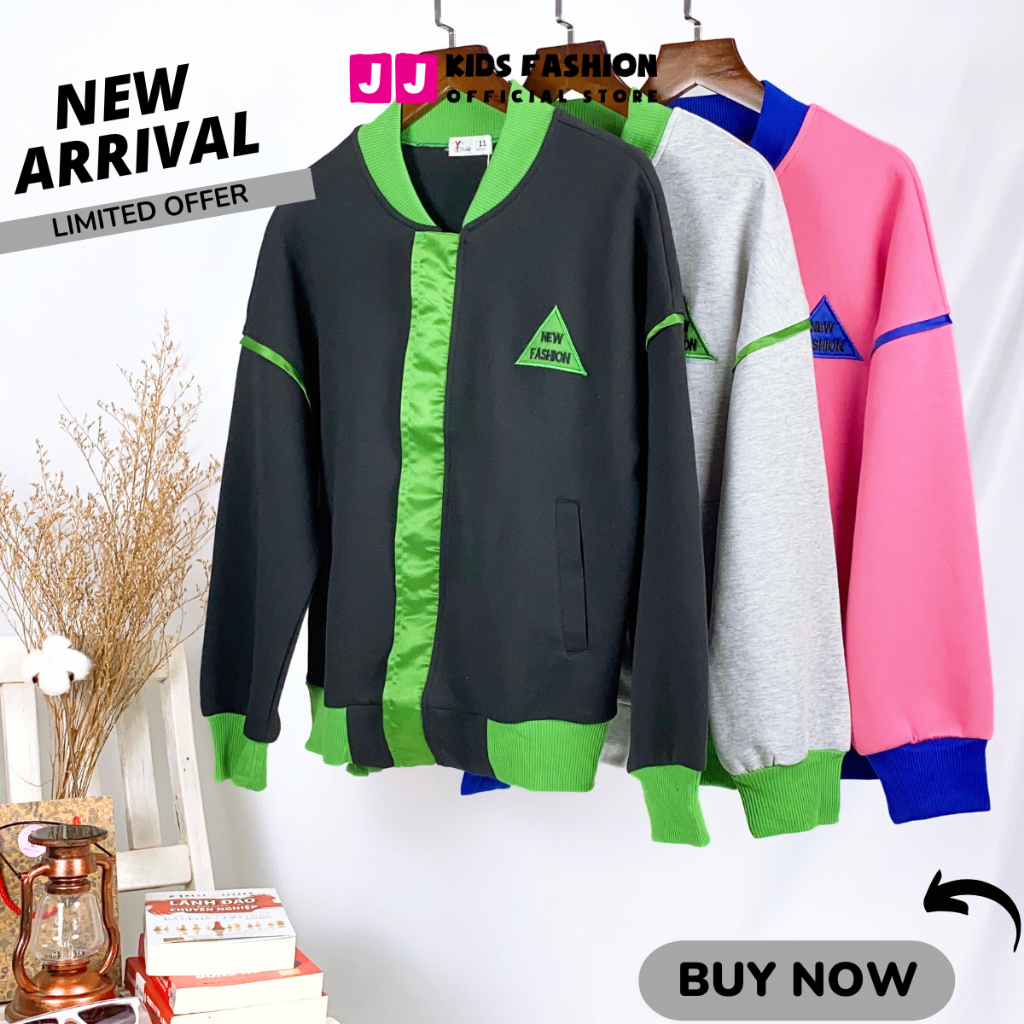 Khoác Bomber Unisex, Áo Bomber bé trai, bé gái thêu chữ thời trang size đại 30 - 60kg - JJ Kids