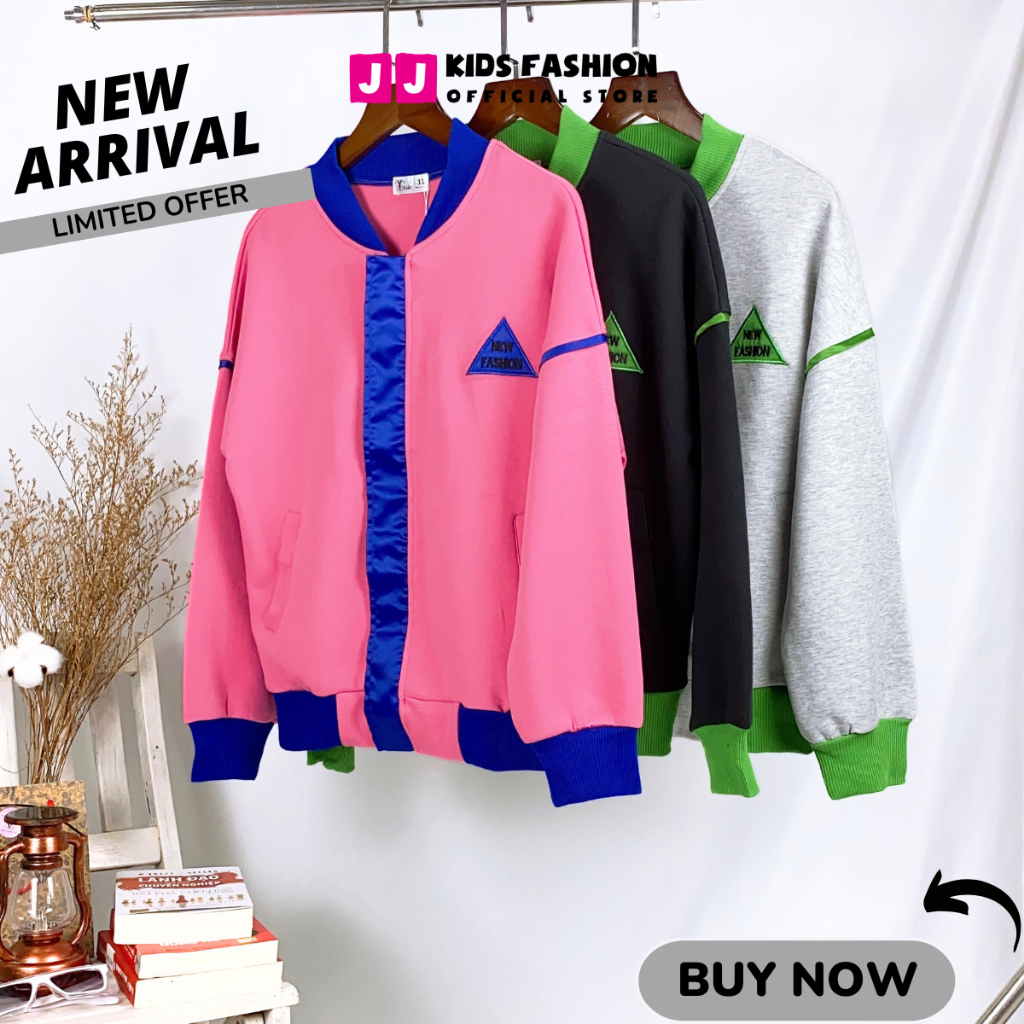 Khoác Bomber Unisex, Áo Bomber bé trai, bé gái thêu chữ thời trang size đại 30 - 60kg - JJ Kids