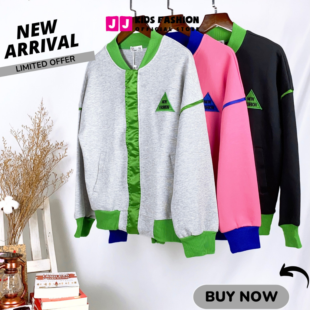 Khoác Bomber Unisex, Áo Bomber bé trai, bé gái thêu chữ thời trang size đại 30 - 60kg - JJ Kids